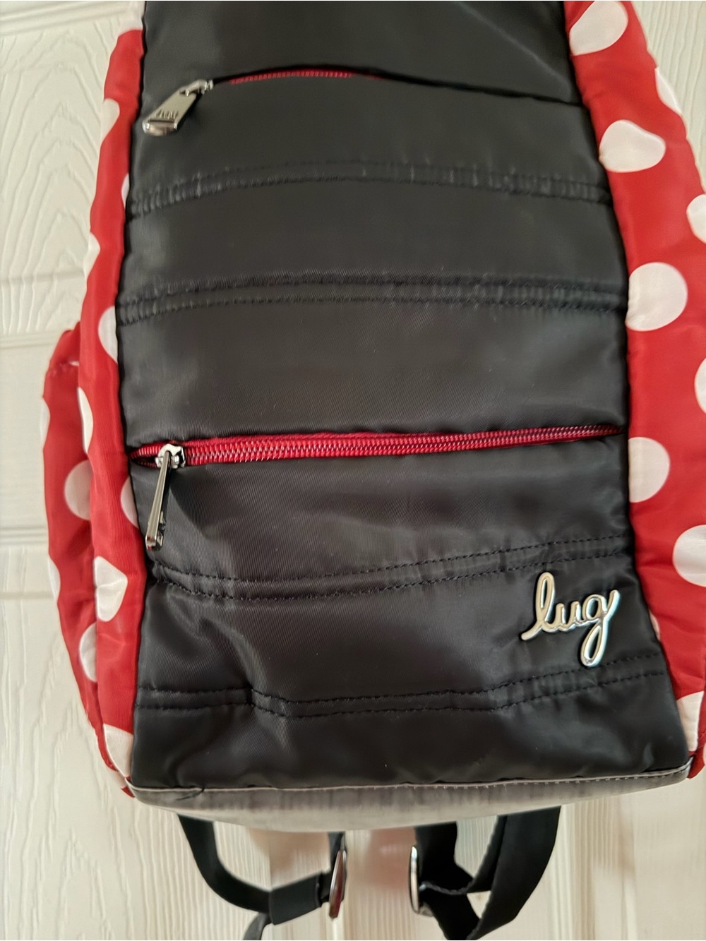 Lug Hopper Backpack in Crimson Dot Pattern with Black Accents - Picture 2 of 13